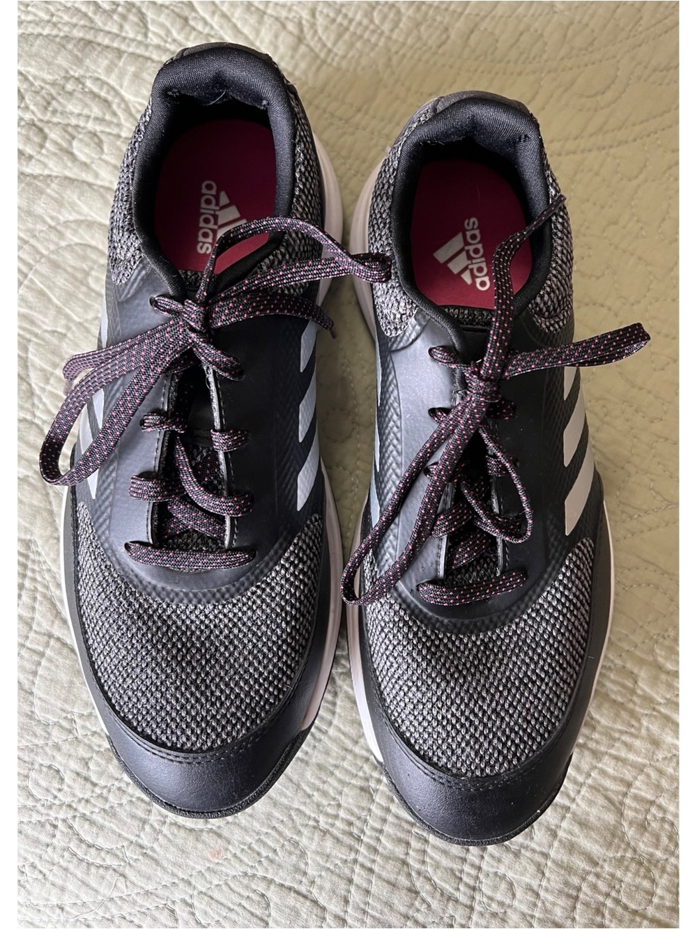 Adidas Black and Gray Women's Golf Shoes with Magenta Accents